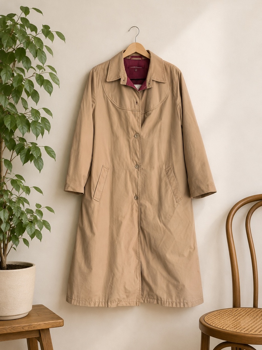 Vintage London Fog Trench Coat 18R Tan A Line Pink‎ Faux Fur Lining Classic Cozy